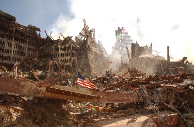 American Flag at the Wreckage