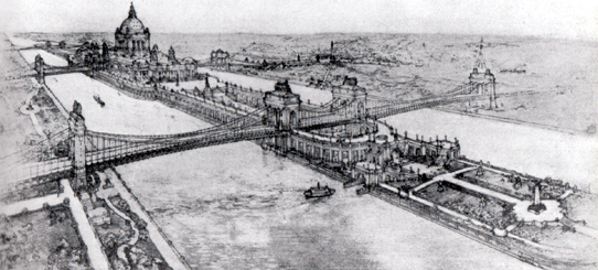 Design by Thomas J. George for civic center for New York City on Blackwell's Island in the East River