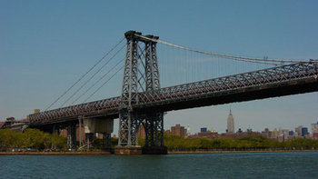 The Williamsburg Bridge connects the neighborhood to Manhattan